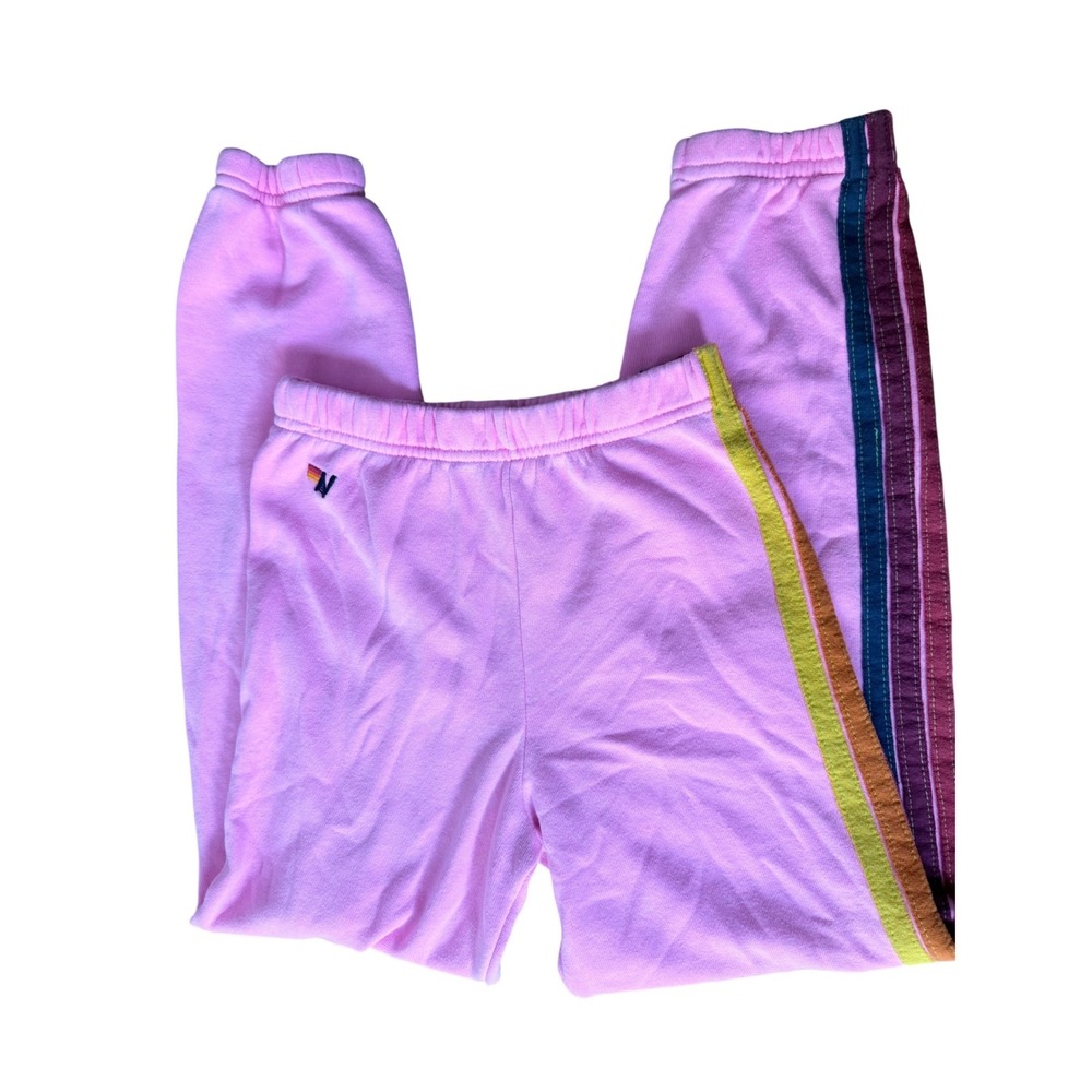 Aviator Nation Pink Rainbow Stripe Sweatpants Kids Size 12